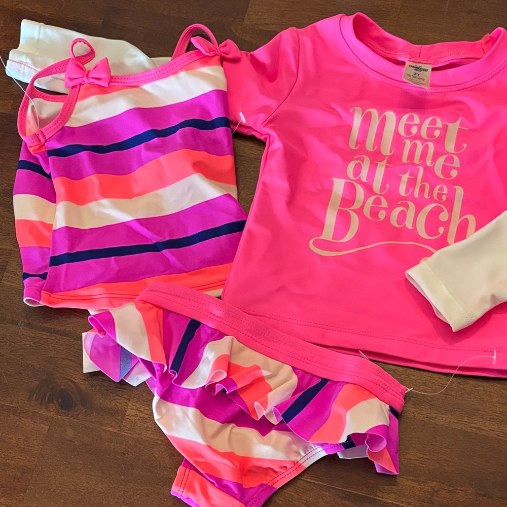 NWT OshKosh B'gosh Pink and Purple Kids Swim 3 Piece Rashguard Swim Set!